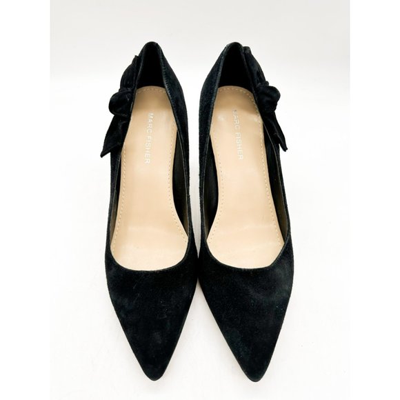 Marc Fisher Thunder Black Suede Heels Bow Pointed Toe Cocktail 7.5 - Picture 3 of 11